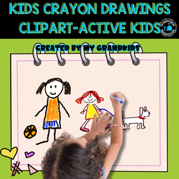 ACTIVE KIDS Hand-Drawn, crayon Clipart Set by Young Artists