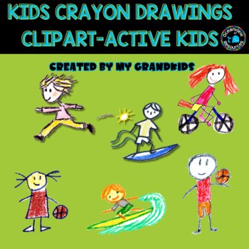 ACTIVE KIDS Hand-Drawn, crayon Clipart Set by Young Artists, image 3