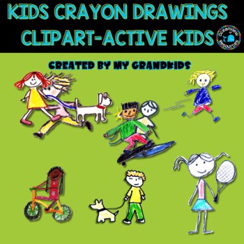 ACTIVE KIDS Hand-Drawn, crayon Clipart Set by Young Artists, image 4