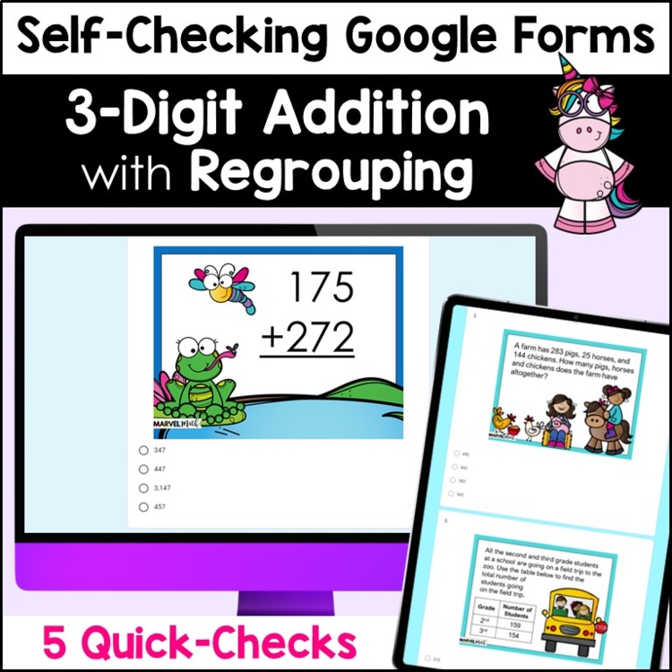 3 Digit Addition with Regrouping #8 - Quick Checks - Exit Tickets