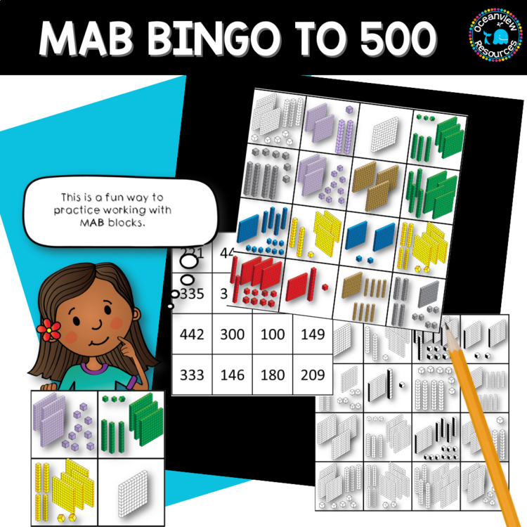 MAB blocks bingo game to 500 with cut and match activity