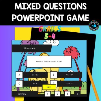 Mixed math questions self correcting PowerPoint game grades 3-4, image 3