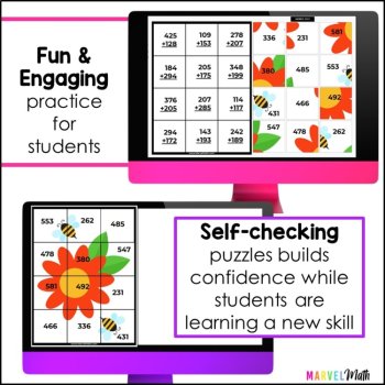 3 Digit Addition with Regrouping #3 - Self-Checking Secret Pictures, image 4