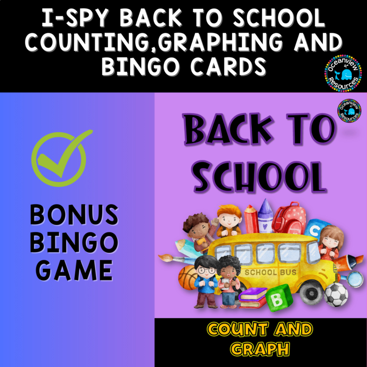 Back to School - I Spy counting and graphing with bonus Bingo game