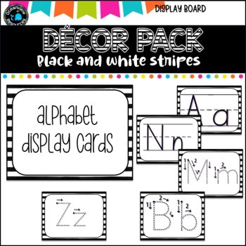 Décor Pack-Black / white STRIPES- Alphabet cards,letter formation, Number cards, image 2