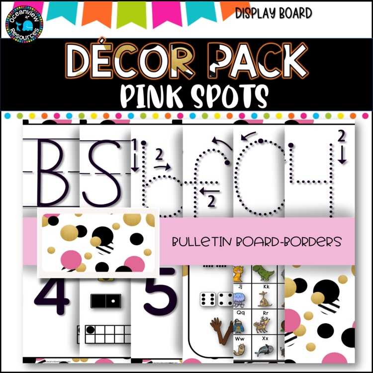 Décor Pack -Pink spots- Alphabet cards, letter formation, Number cards