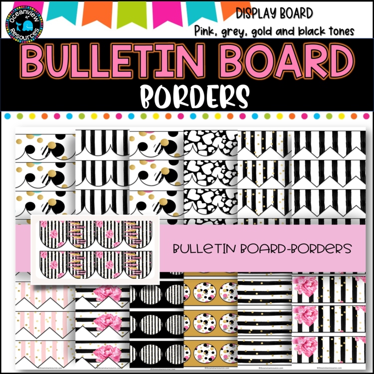 Bulletin Board Displays- Pink  Black Display Borders - Decorate and Organise