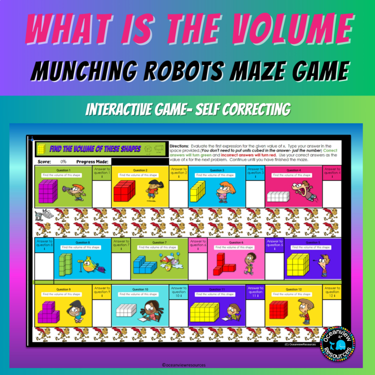 Volume of shapes- Interactive digital game- path maze.