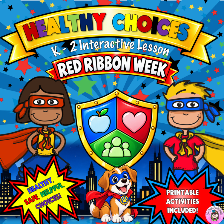 Red Ribbon Week Healthy Choices Superhero Escape Room Lesson K, 1st, 2nd grade
