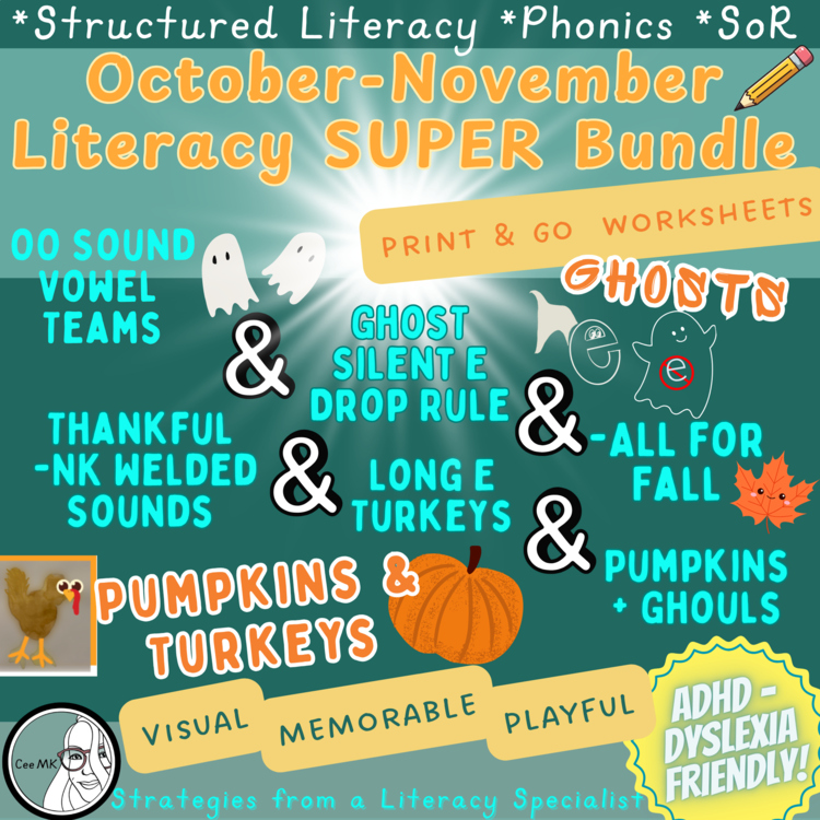 Fall Phonics Super Bundle | October & November Literacy Packets Dyslexia ADHD