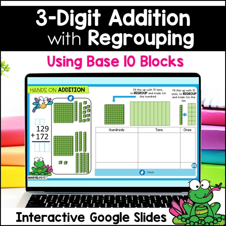 3 Digit Addition with Regrouping #1 - Using Base 10 Blocks - Base Ten Blocks