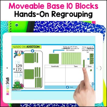 3 Digit Addition with Regrouping #1 - Using Base 10 Blocks - Base Ten Blocks, image 3