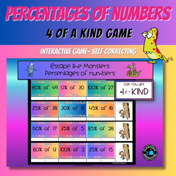 Escape the Monster Math Game: Percentages of Numbers Edition