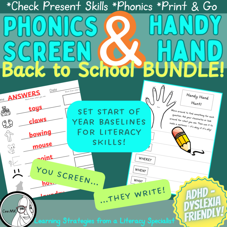 Quick Literacy Screen Phonics + Write 5ws 1h | Dyslexia ADHD EF OG