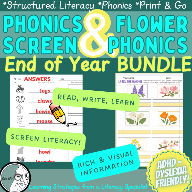 Quick Literacy Screen & Worksheets + Flower Phonics  | Dyslexia ADHD OG SOR