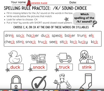 -CK Spelling Rule SONG! ck Sort Worksheets - Structured Literacy OG DYSLEXIA, image 4