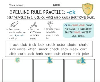 -CK -TCH -DGE Spelling SONG, Sorts, Worksheets NO PREP Structured | Dyslexia OG, image 3