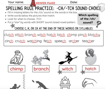 -CK -TCH -DGE Spelling SONG, Sorts, Worksheets NO PREP Structured | Dyslexia OG, image 4