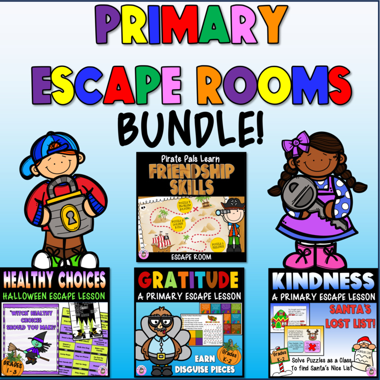 K-3 SEL Escape Room Puzzles Kindness Friendship Gratitude Halloween Thanksgiving