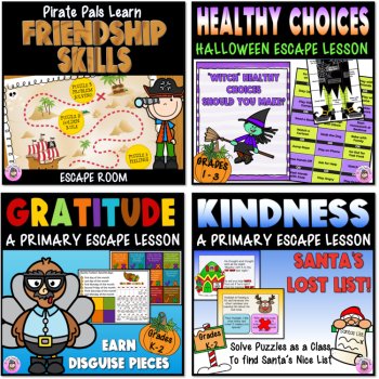 K-3 SEL Escape Room Puzzles Kindness Friendship Gratitude Halloween Thanksgiving, image 2