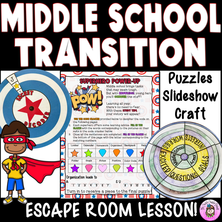 Middle School Transition: SEL SUPERHERO ESCAPE ROOM Beginning of the Year Craft