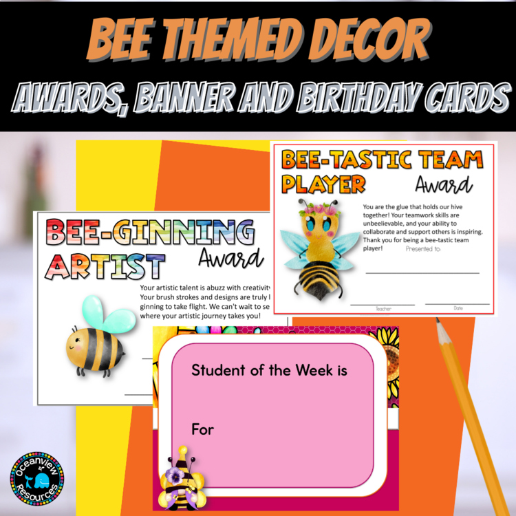 Buzzy Bees Award Cards, birthday cards fun awards. Décor Pack
