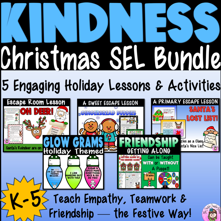 Santa SEL Christmas Kindness Escape Room Holiday Guidance Lesson Empathy BUNDLE