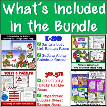Santa SEL Christmas Kindness Escape Room Holiday Guidance Lesson Empathy BUNDLE, image 2