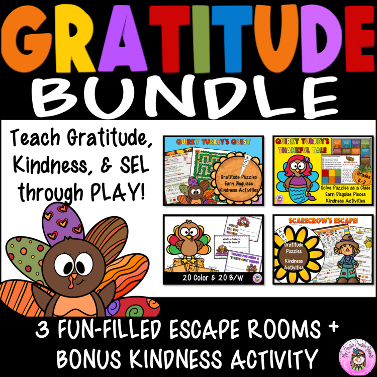 Thanksgiving Escape Gratitude Lessons & Acts of Kindness Activities SEL BUNDLE