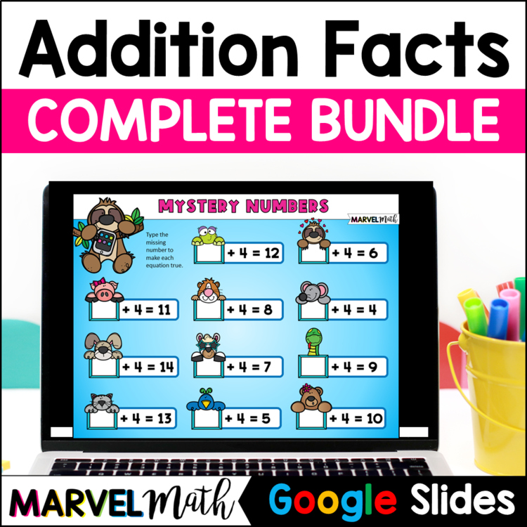 Addition Math Facts Practice to 20 Bundle - Digital Math Station - Google Slides
