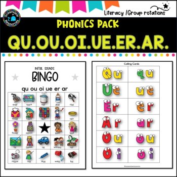 Phonics Bingo, peg cards, write the room,word match,worksheets QU OU OI UE ER AR, image 2