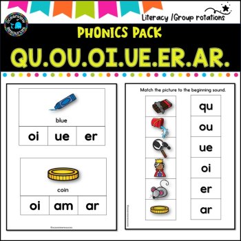 Phonics Bingo, peg cards, write the room,word match,worksheets QU OU OI UE ER AR, image 3