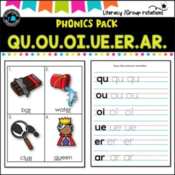 Phonics Bingo, peg cards, write the room,word match,worksheets QU OU OI UE ER AR, image 4