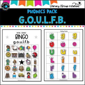 Phonics Bingo, peg cards, write the room, word match, worksheets G O U L F B, image 2