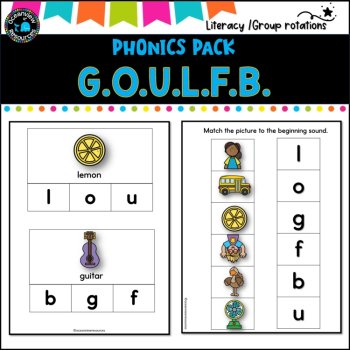 Phonics Bingo, peg cards, write the room, word match, worksheets G O U L F B, image 3