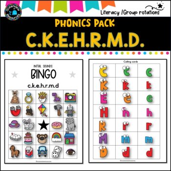 Phonics Bingo, peg cards, write the room, word match, worksheets C K E H R M D, image 2