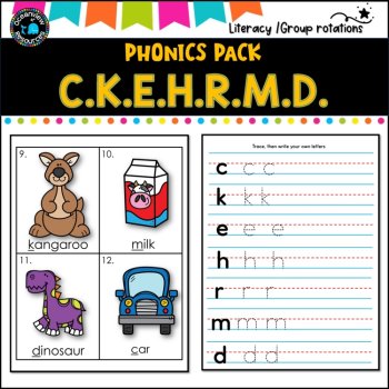 Phonics Bingo, peg cards, write the room, word match, worksheets C K E H R M D, image 4