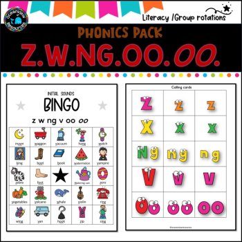 Phonics Bingo, peg cards, write the room, word match, worksheets Z W NG V OO, image 2