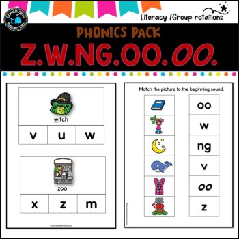 Phonics Bingo, peg cards, write the room, word match, worksheets Z W NG V OO, image 3
