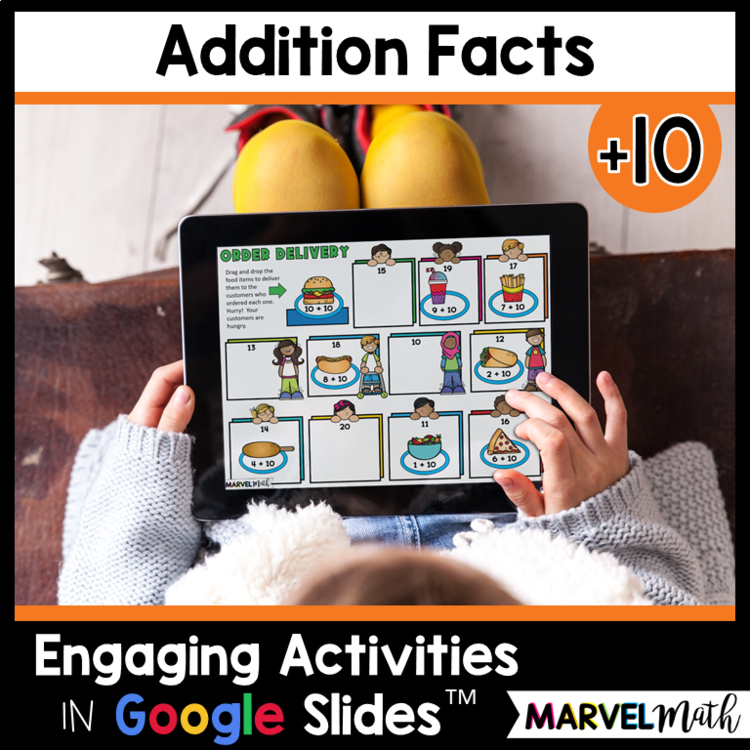 Google Classroom +10 Addition Facts Practice Slides - Digital Math Stations