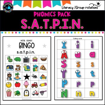 Phonics Bingo, peg cards, write the room, word match, worksheets S A T P I N, image 2