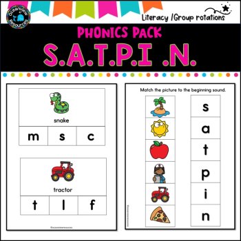 Phonics Bingo, peg cards, write the room, word match, worksheets S A T P I N, image 3