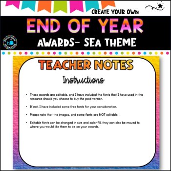 CREATE YOUR OWN -End of Year Awards- FUN Sea Themed k-6, image 4