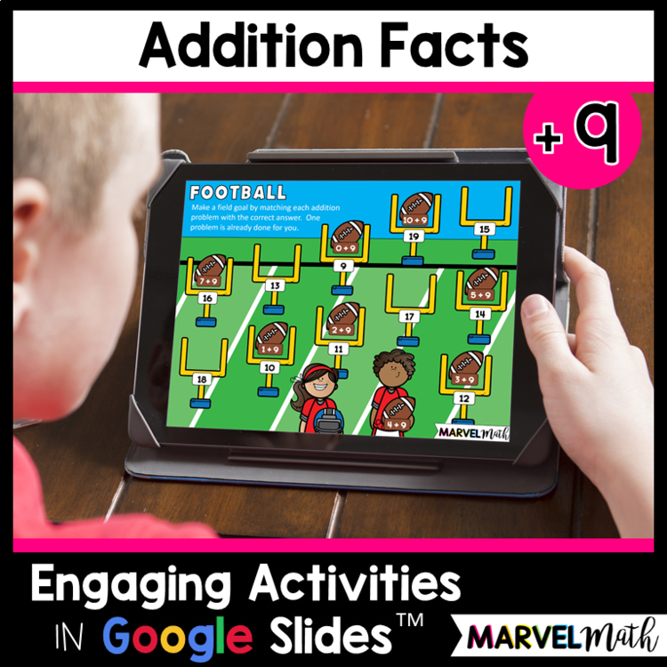 Google Classroom +9 Addition Facts Practice Slides - Digital Math Station