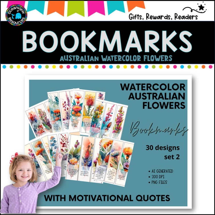 AUSTRALIAN -flowers watercolour bookmark version 2 with inspirational quotes