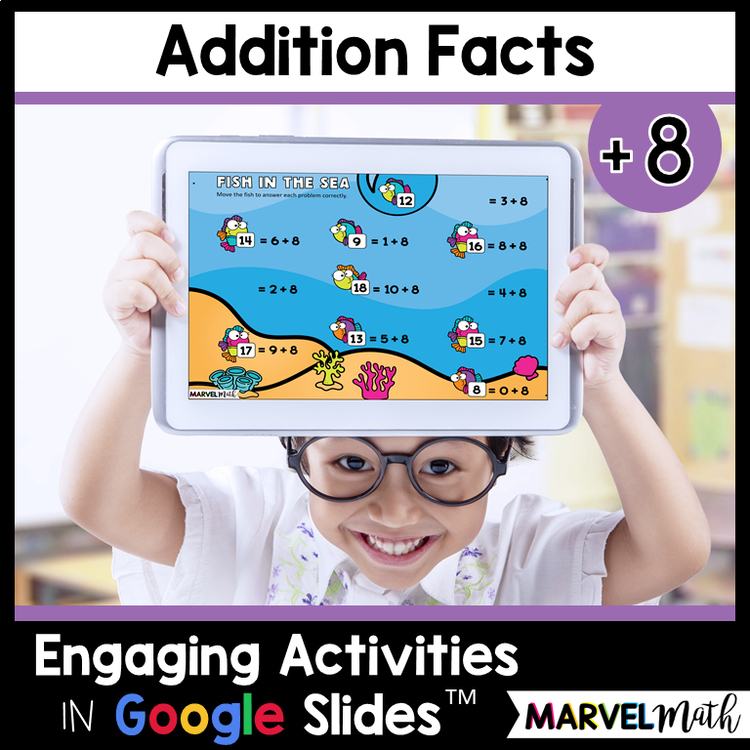 Google Classroom +8 Addition Facts Practice Slides - Digital Math Stations
