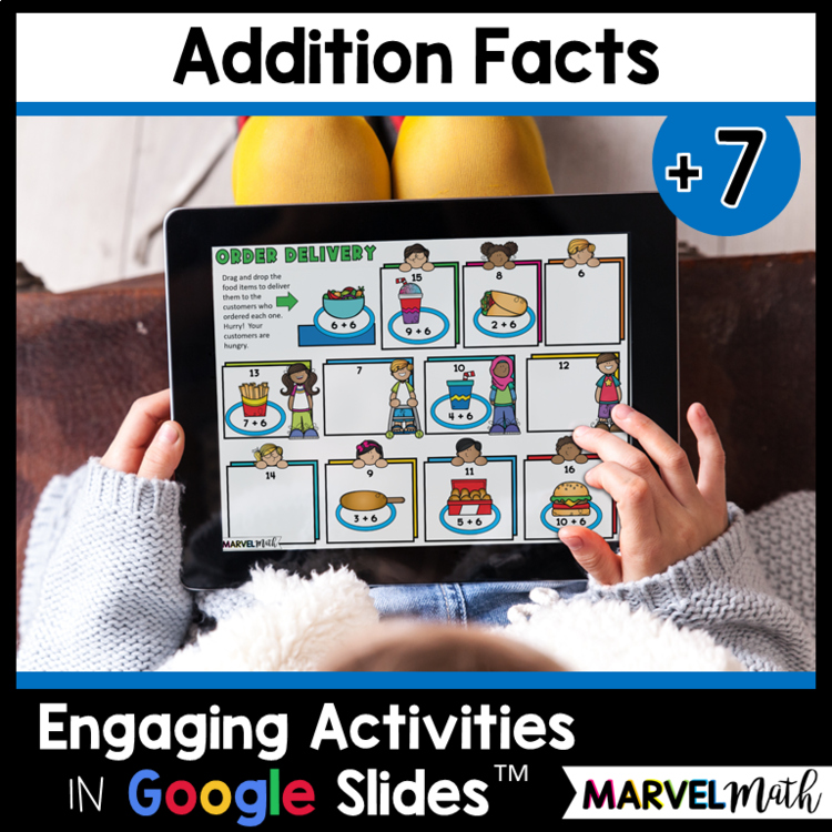 Google Classroom +7 Addition Facts Practice Slides - Digital Math Stations
