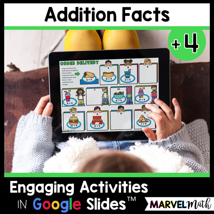Google Classroom +4 Addition Facts Practice Slides - Digital Math Station