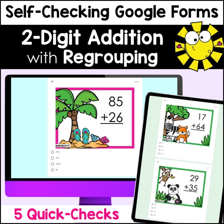 2 Digit Addition with Regrouping #7 - Quick Checks - Digital Exit Tickets