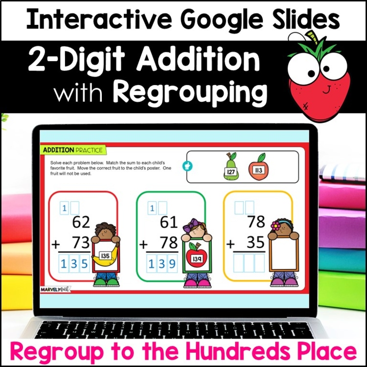 2 Digit Addition with Regrouping #4 - Google Slides - Mixed Practice
